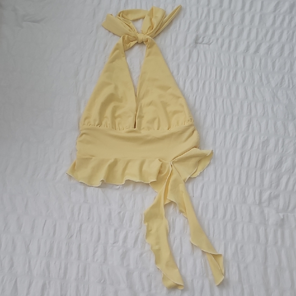 Yellow Halter Top with Ruffle Detail